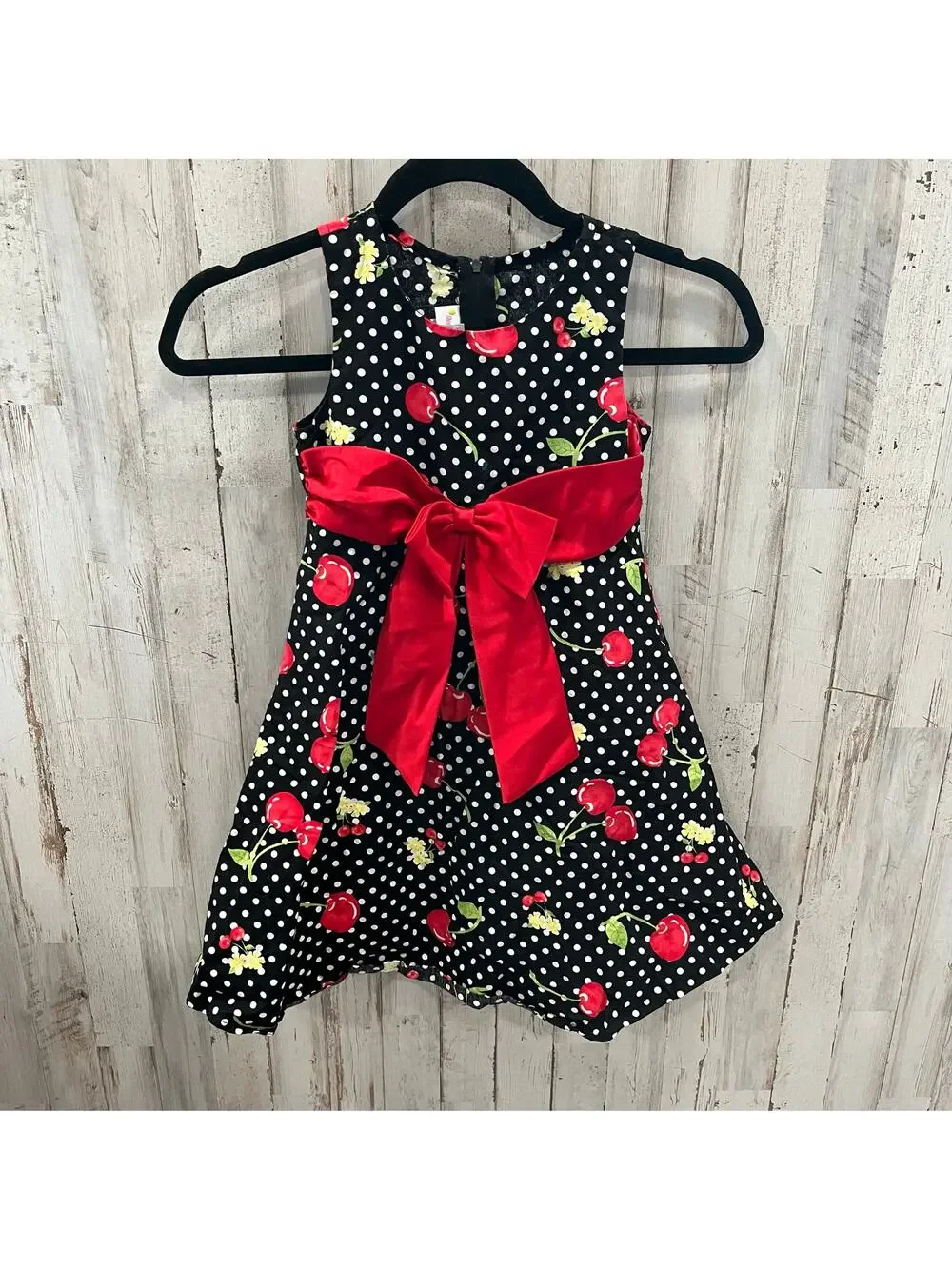 Ashley Ann Black Red Polka Bow Full Skirt Dress Cherry Fruit Flowers Girls 5